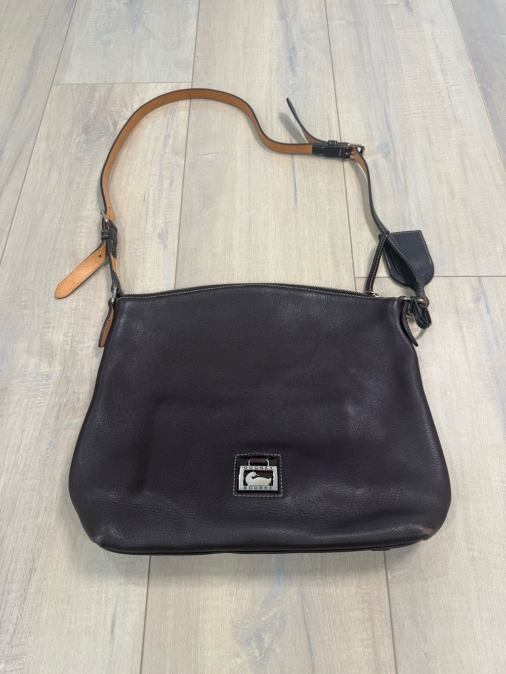 Dooney & Bourke Black Leather Hobo with Tan Strap